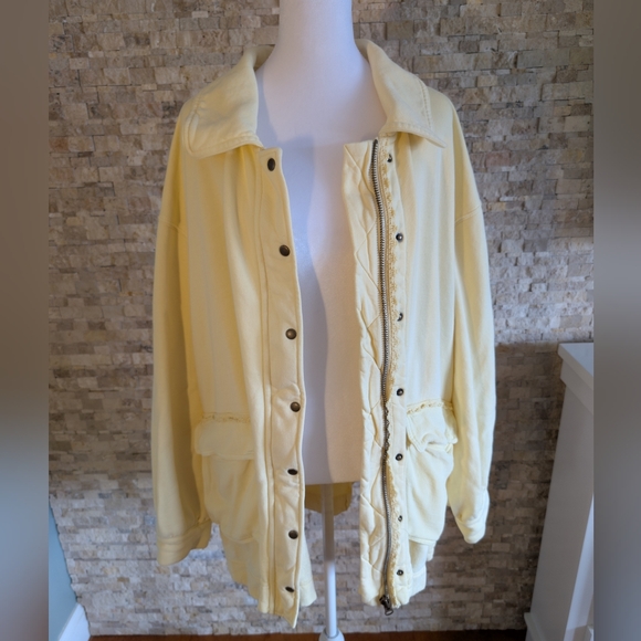 Free People Jackets & Blazers - Free People We The Free Alexa Sweatshirt Jacket in Flan Yellow Boho Chic XL